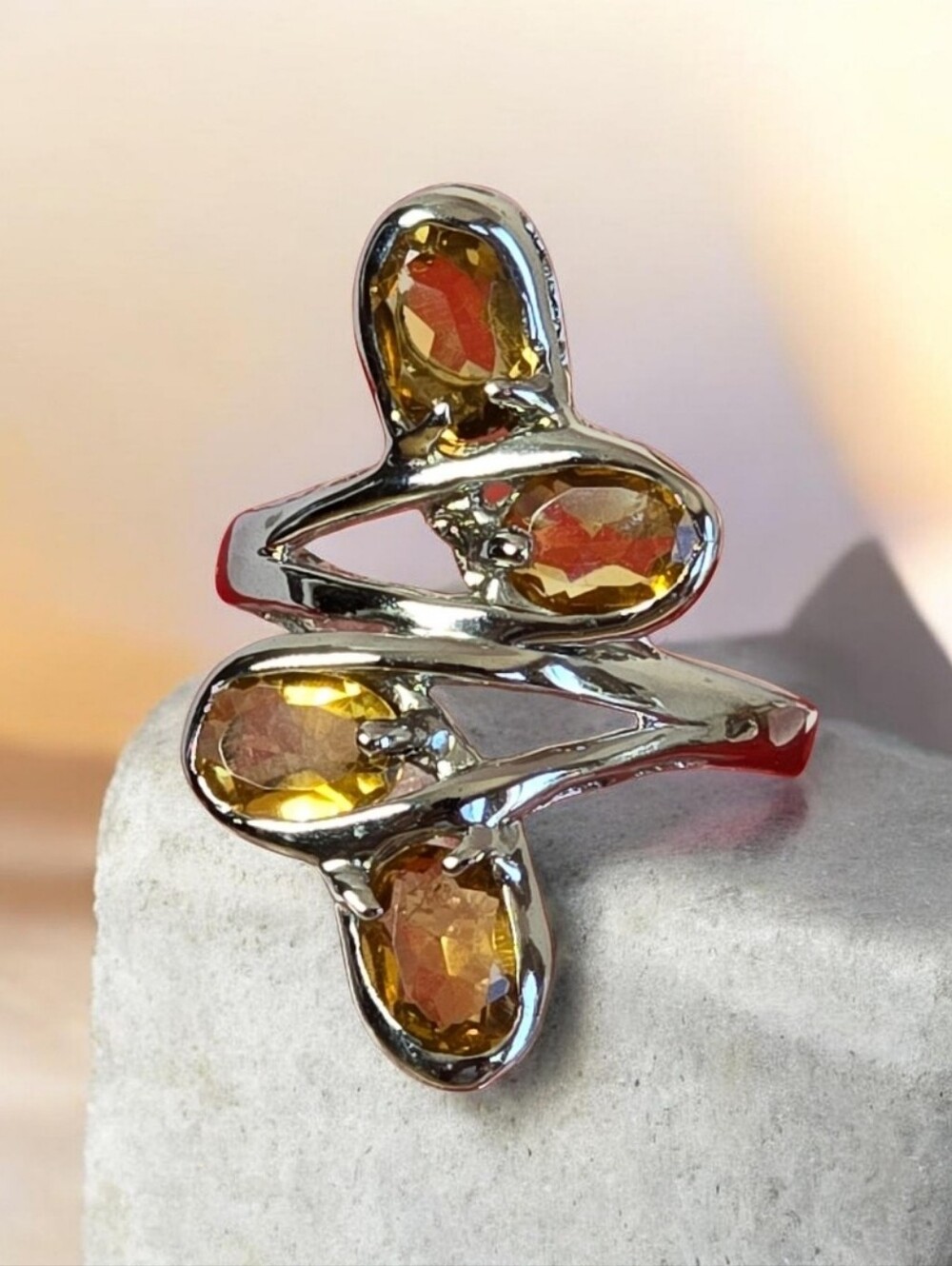 925 Sterling Silver Ring SZ 8 with Natural Citrine 7x5mm Gems